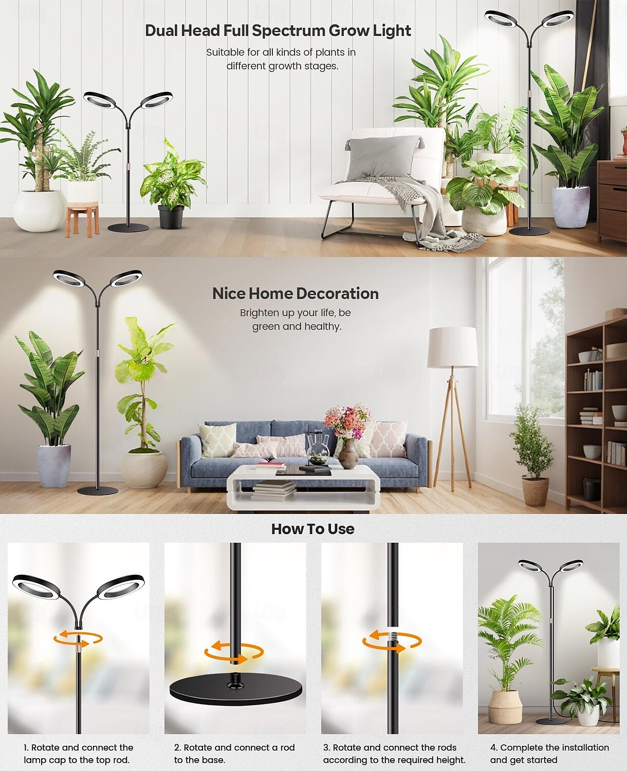 6-Inch Dual-Head Angel Ring Grow Light, 3 Color Modes with Timer (3/9/12H), 10 Dimmable Levels, 168 LEDs, 67'' Height Adjustable, Full Spectrum for Indoor Plants, Succulents, EU/US Plug 2026 - $57.99 –P4