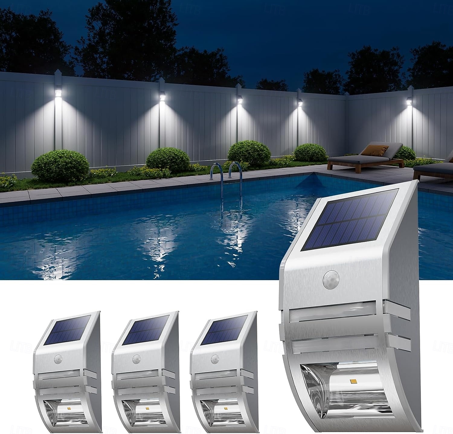 Luces solares de acero inoxidable para cercas, para exteriores, impermeables, con sensor de movimiento, para postes de patio, terrazas, porches, barandillas de escaleras, muelles, portones, pasarelas, 2026 - $46.99 –P1