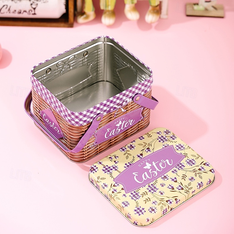 Easter Bunny Tin Carry Basket, Colorful Metal Rabbit Storage Box with Handle, Creative Easter Decoration Treat Gift Container 2026 - $14.99 –P3