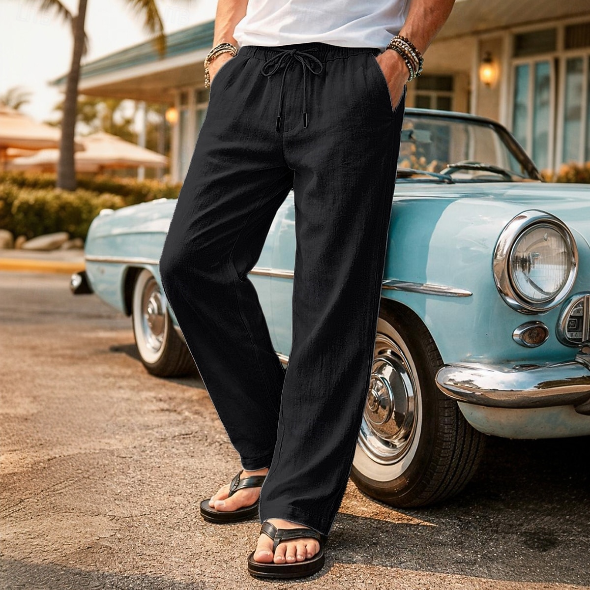 Bărbați Pantaloni de in Pantaloni de vară Pantaloni de plajă Cordon Talie elastică Picior drept Simplu Confort Comfortabil Lungime totală Casual Zilnic În aer liber Vacanță Modă Albastru piscină Negru 2026 - $24.99 –P9
