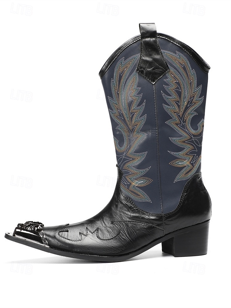 Echte leren cowboylaarzen voor heren met een opvallend bloemenpatroon, stijlvolle westernlaarzen voor een muziekfestival. 2026 - $189.99 –P5