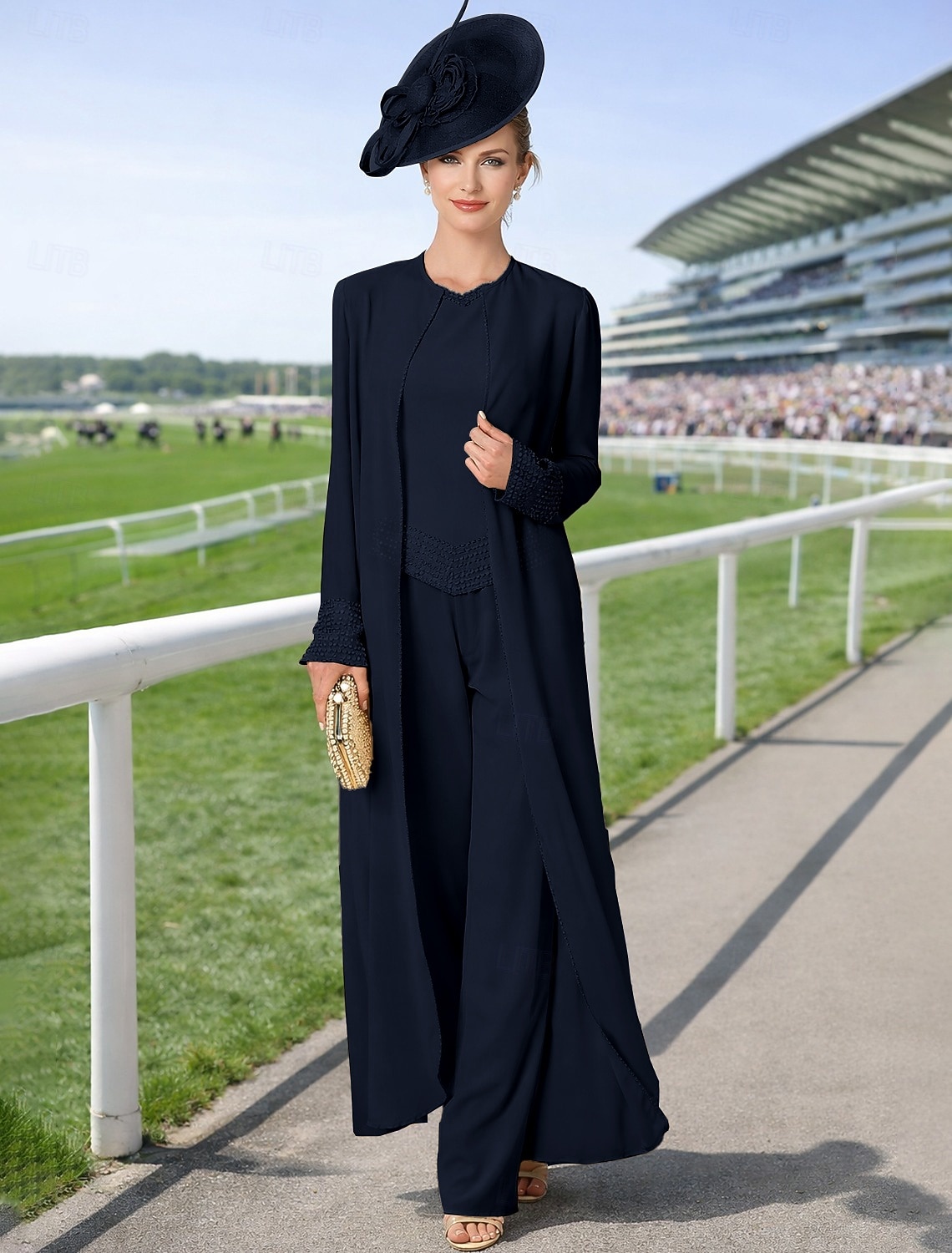 Overall Hosenanzug Dreiteilig Bodenlang Brautmutterkleid Langarm Bateau-Ausschnitt Elegant Übergröße Mit Schal Formell Hochzeitsgast Chiffon Mit Schal mit Perlenstickerei 2026 - $183.99 –P9