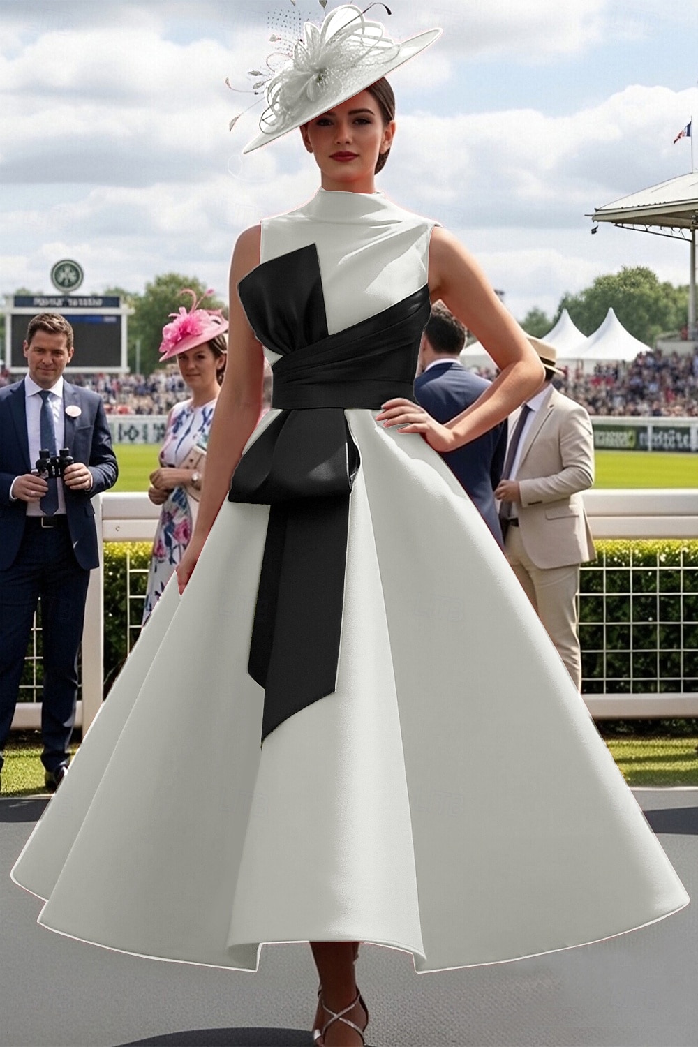 Haine Bal Lungime Gleznă Rochii de bal Rochii de seara Rochie De Bal Rochie formală Elegant 1950 Bloc de Culoare Fără manșon Gât Înalt Bal Invitat la nunta Satin cu Arc 2026 - $164.99 –P4