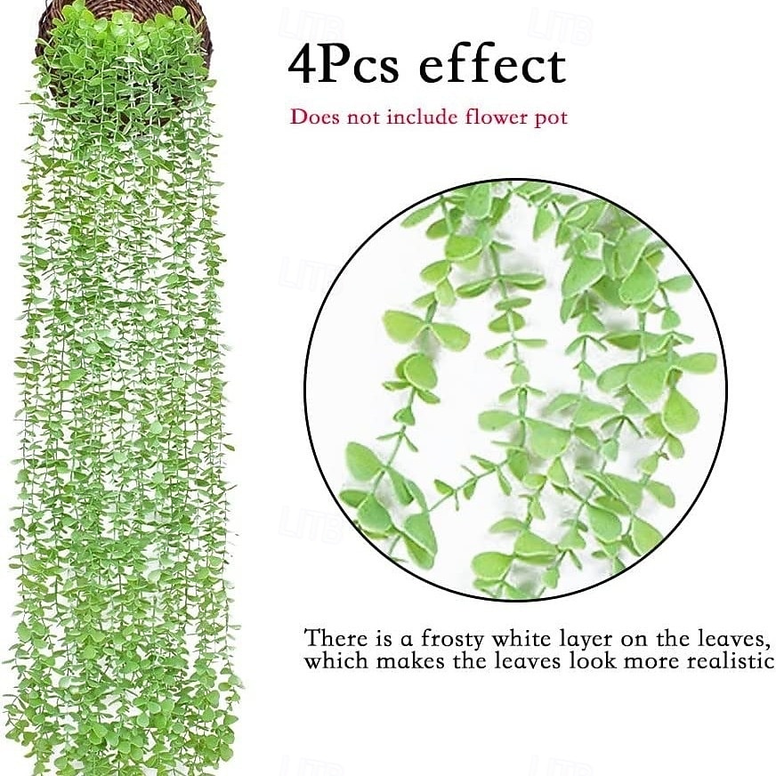 2026年 人工ユーカリのつる4本、フェイクグリーン吊り下げ式つる植物、天井装飾、リビングルーム、エアコンパイプラッピング、ホームデコレーション  コレクション – $17.99 –P3