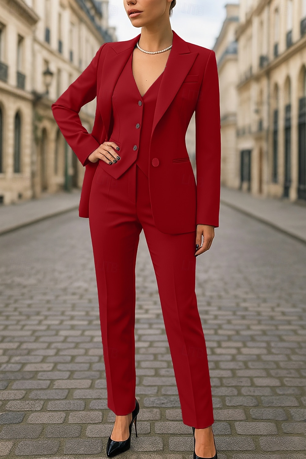 Women's 3 Pieces Suits Formal Wedding Guest Stretch Crepe Elegant Simple Minimalist Long Sleeve Ankle Length Peak Lapel Single Breasted 2026 - $188.99 –P11