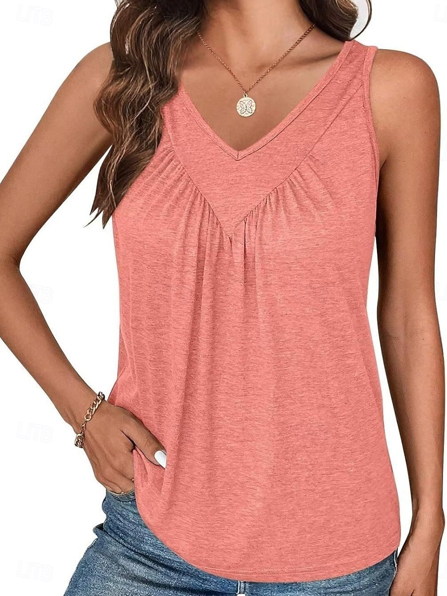 Femmes Débardeur Froncé Uni Mode Élégant Classique Sans manches Col en V Hauts Réguliers Quotidien Sortir Week-end Noir Blanche Rose Claire Rouge Violet Été Printemps de 2026 ? $19.99 –P17
