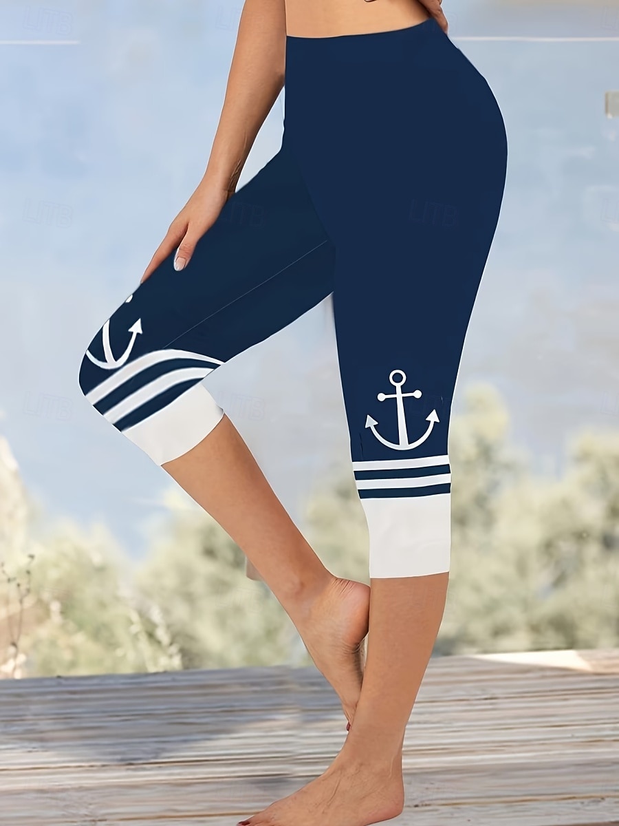 Women's Chinos Leggings Vacation Vintage Streetwear Capris High Waist Floral Graphic Printing Comfort Soft Comfortable Stretchy Daily Outdoor Vacation Blue Dark Blue+White Navy-blue Navy Blue Summer 2026 - $19.99 –P1