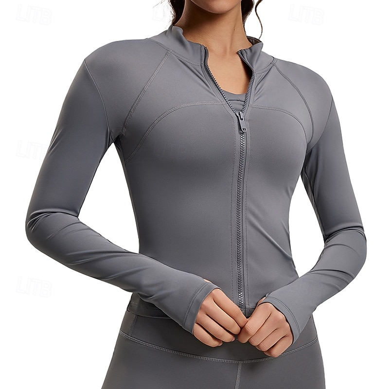 Per donna Tinta unita Giaccia da corsa Giacca da esterno Giacca sportiva Estate Primavera Autunno Cerniera completa Snello Manica Lunga Asciugatura Rapida Leggero Elastico Traspirante Palestra Corsa del 2026 a $20.99 –P1