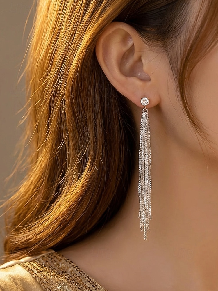 Elegante, lange Quastenohrringe aus einer Legierung für Damen, funkelnder Statement-Ohrring für Hochzeiten, Abendveranstaltungen und festliche Anlässe. 2026 - $7.99 –P7