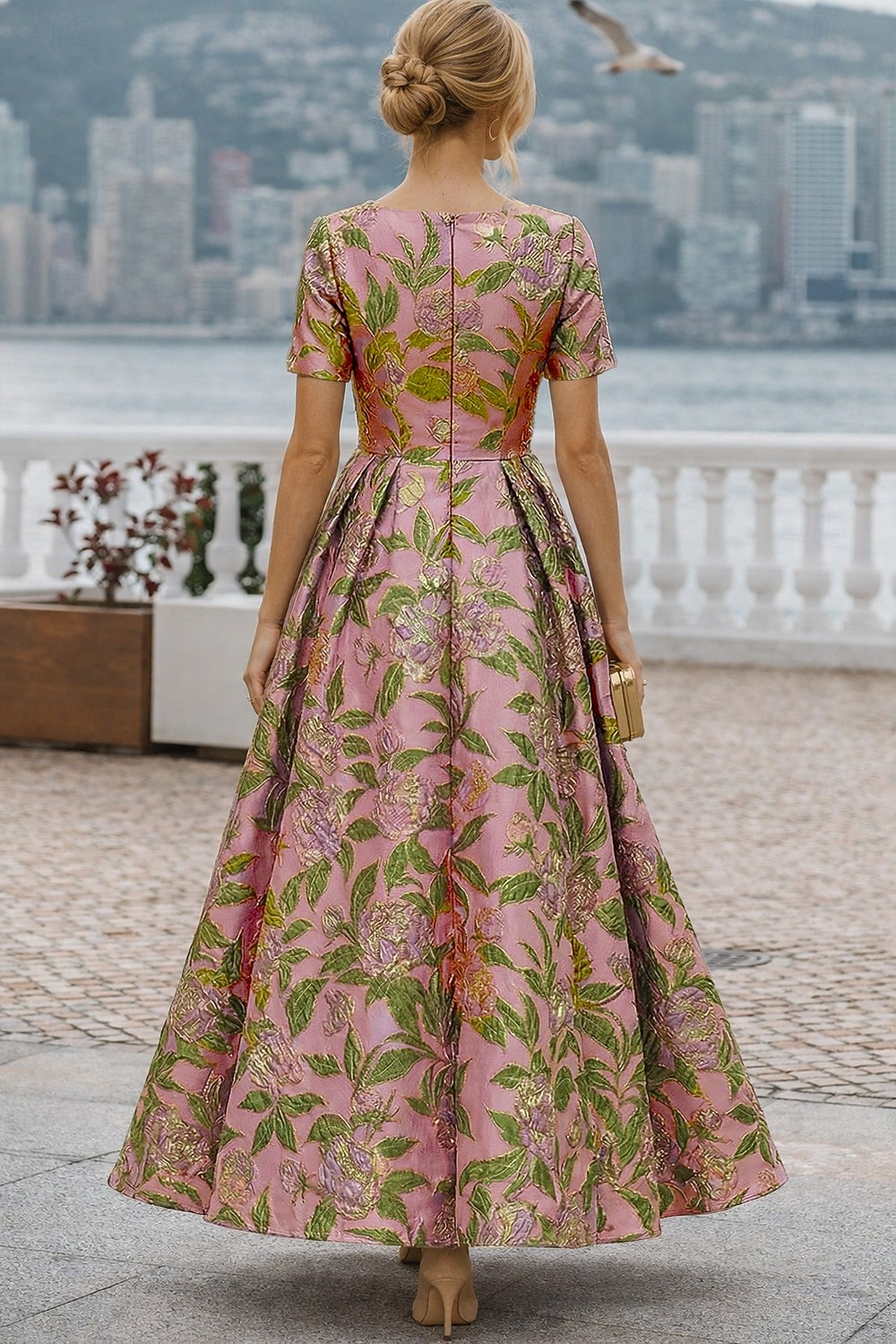 Linia -A Lungime Gleznă Rochie formala Rochii de cocktail Elegant Manșon scurt Bateau Nuntă Petrecere cu cocktail Jaquard cu Pliuri 2026 - $186.99 –P2