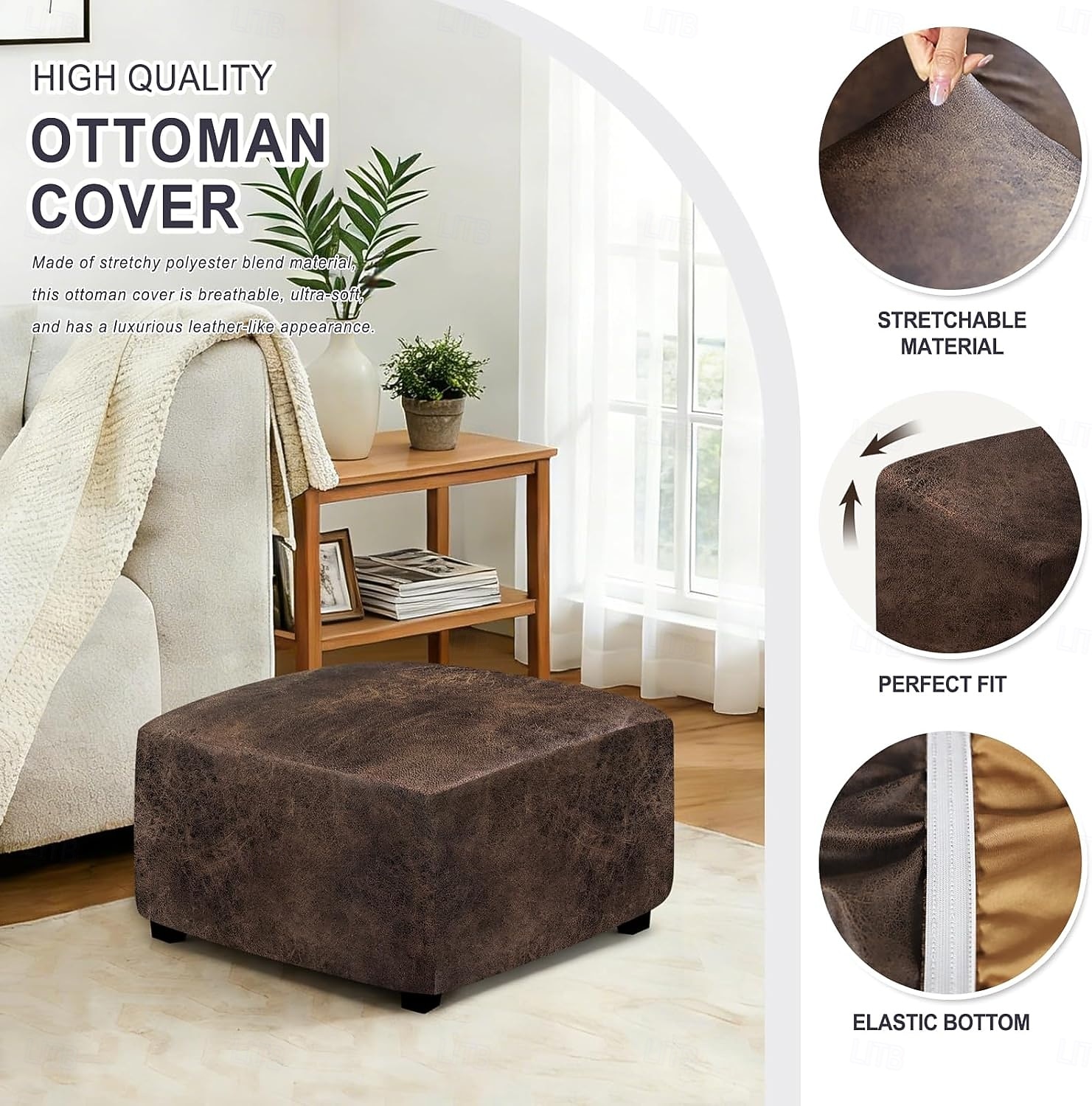 غطاء عثماني من جلد البولي يوريثان المقاوم للماء، أغطية كراسي مربعة صغيرة/كبيرة قابلة للتمدد، أغطية عثمانية مستطيلة الشكل بقاعدة مطاطية مانعة للانزلاق لمساند القدمين 2026 - $30.99 –P5