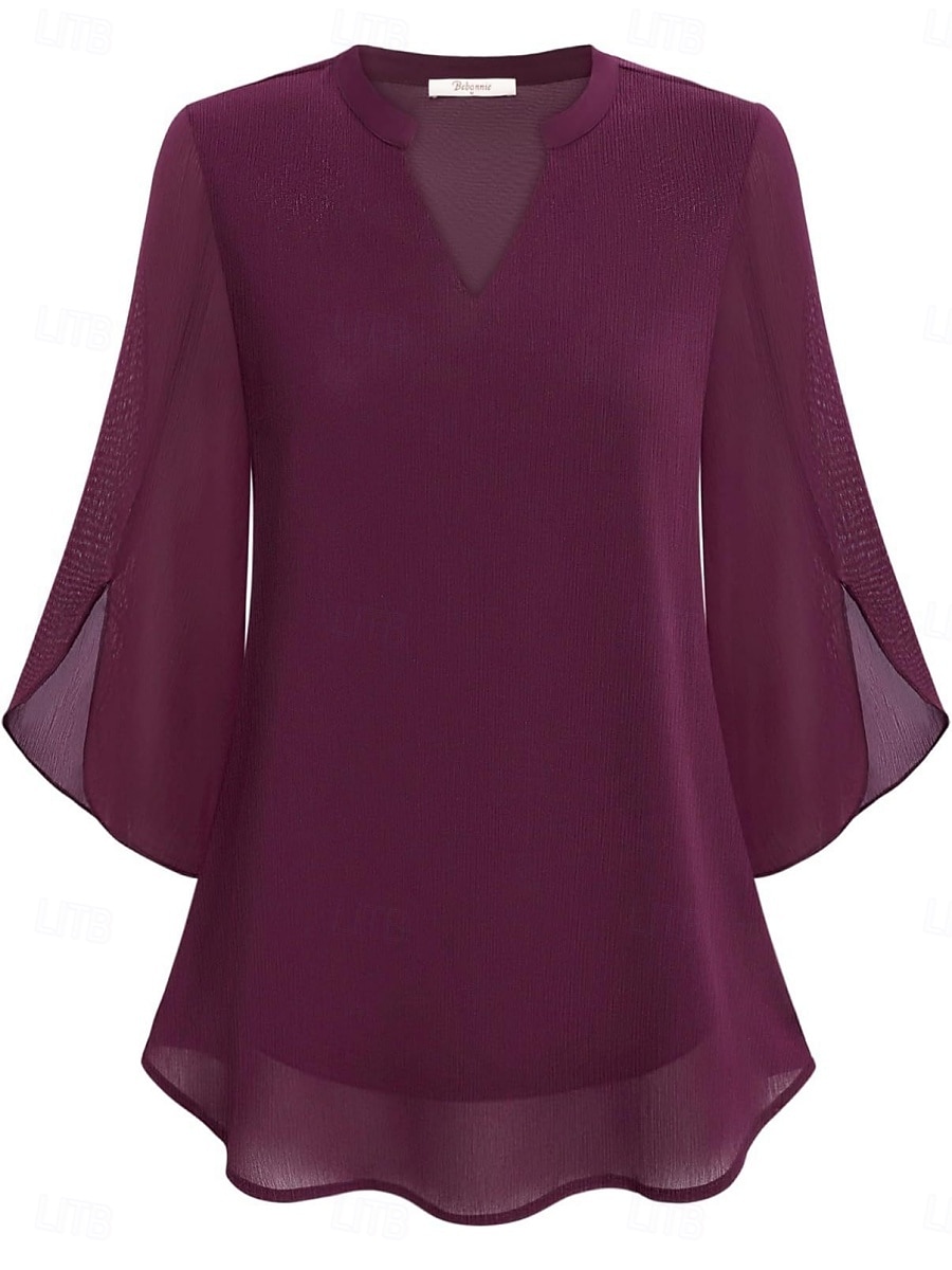 Women's Blouse Solid Color Elegant Stylish Casual 3/4 Length Sleeve V Neck Regular Tops Daily Pink Wine Red Royal Blue Green Summer Spring 2026 - $21.99 –P8