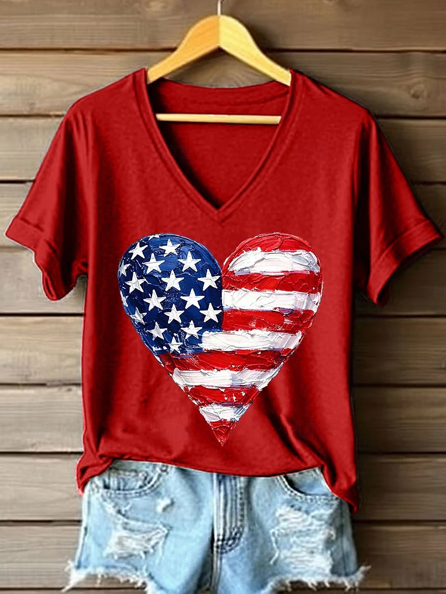 American Independence Day Women's T Shirt Print Graphic Flag Vintage Stylish Classic Short Sleeve V Neck Regular Tops Daily Blue Black White Pink Red Summer Spring 2026 - $21.99 –P6