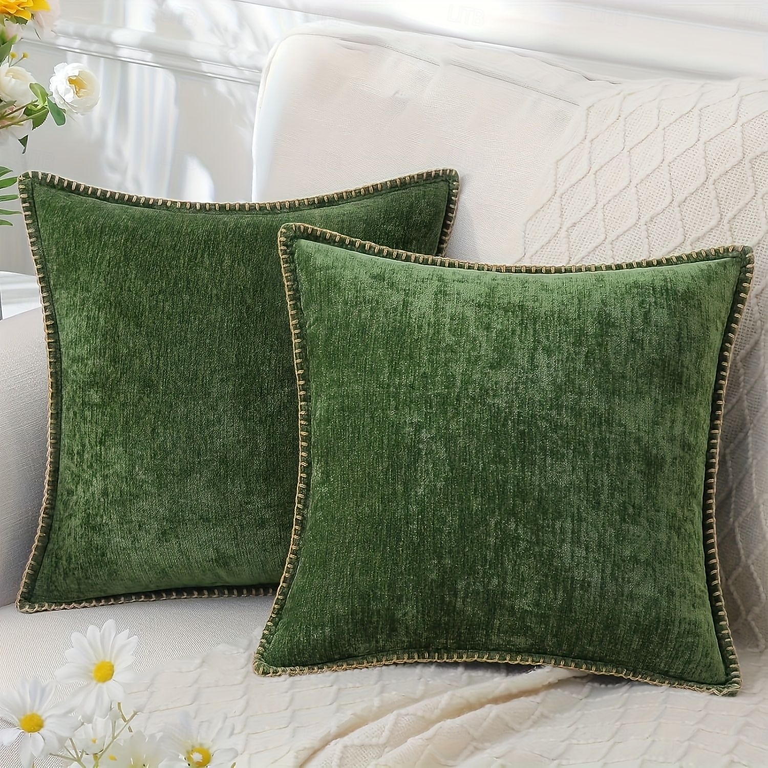 2026年 シェニール三角ステッチクッションカバー、ソファベッド用装飾ソフトクッションカバー  コレクション – $13.99 –P1