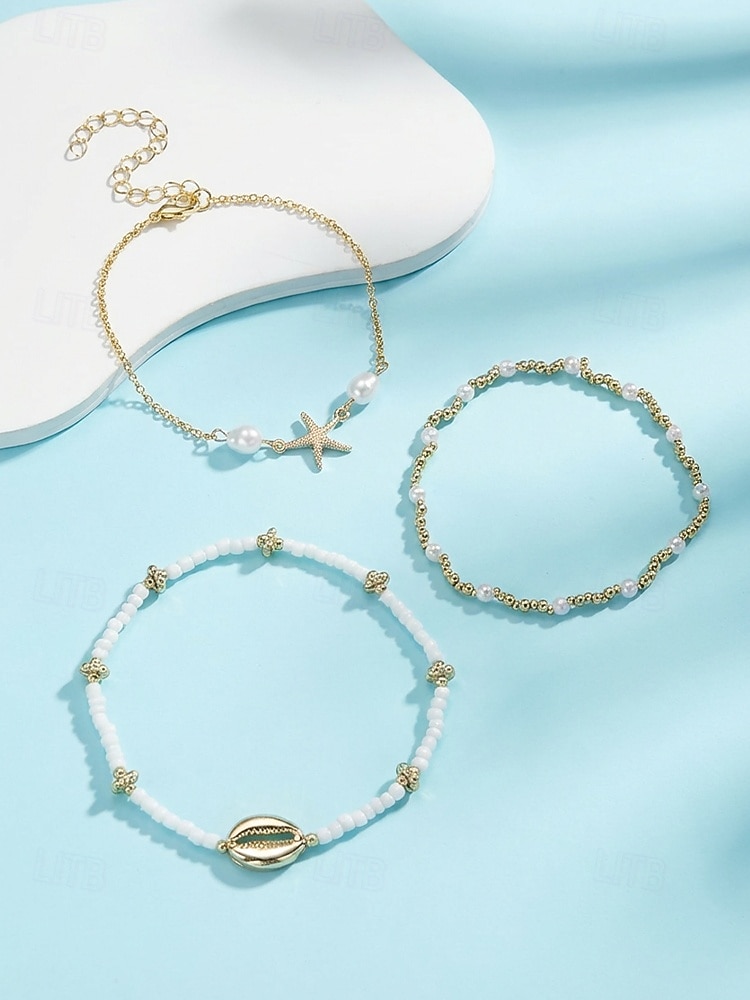 Dámské vícebarevné bohémské náramky na kotník z pryskyřice a slitiny, perleťový a mušlový design, ideální na dovolenou, běžné nošení. 2026 - $7.99 –P4