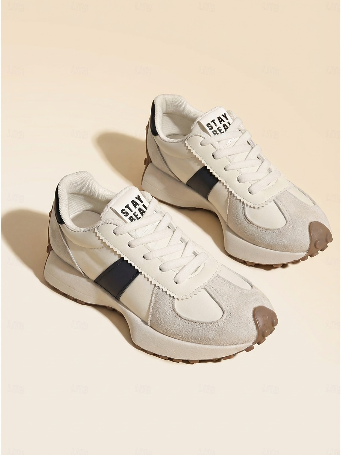dam retro vit &grå platåsneakers - avslappnade grova pappaskor med svart kontrastrand för dagligt streetwear, urban pendling &stadsvandring 2026 - $42.99 –P5