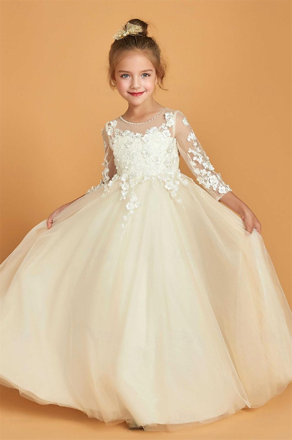 A-Line Floor Length Flower Girl Dress First Communion Girls Cute Prom Dress Satin with Appliques Elegant Fit 3-16 Years 2026 - $114.99 –P3