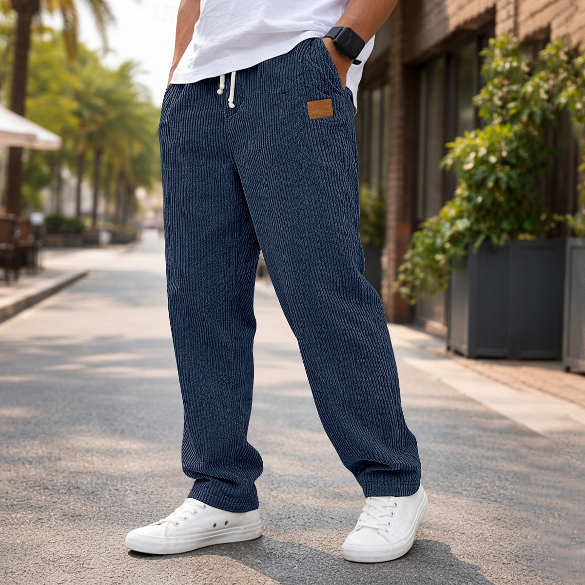 Homme Pantalon en velours côtelé Pantalon décontracté Cordon de serrage Jambe Droite Couleur Unie Confort Longueur complète Occasionnel Quotidien Extérieur Vacances Mode Bleu Noir Non Elastique de 2026 ? $24.99 –P7