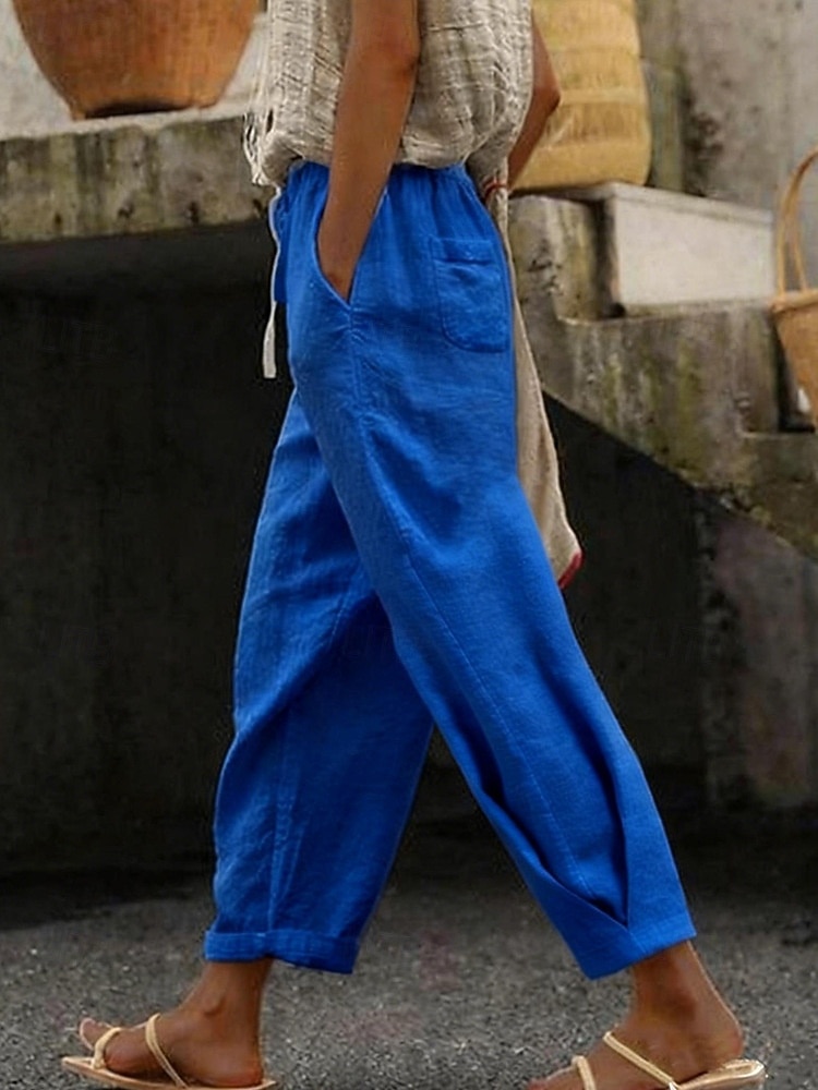 Γυναικεία Βαμβακερό λινό παντελόνι κινέζικα Ίσια Διακοπές Βασικό Καθημερινό Πλήρες μήκος Ψηλή Μέση Σκέτο Τσέπη Ελαστική ζώνη μέσης Άνετα Άνεση Moale Μικροελαστικό 2026 - zł86.03 –P4