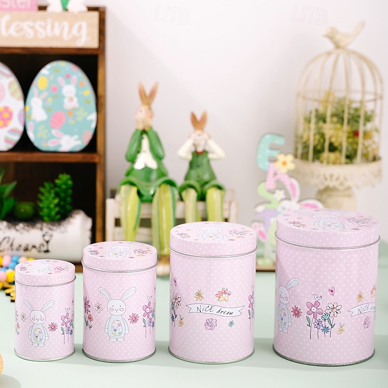 4pcs/set Easter Pink Bunny Tin Storage Bucket, Metal Rabbit Candy Gift Packaging Can, Empty Treat Container Box 2026 - $17.99 –P1