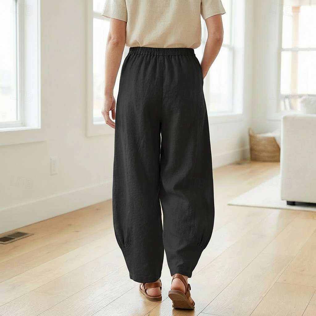 Damen-Leinenhose aus 70 % Leinen, weites Bein, Chino-Stil, Sommerhose, Urlaubshose, Streetwear, Basic, lange Länge, mittlere Bundhöhe, schlicht, Tasche, elastischer Bund, bequem, komfortabel, nicht elastisch, für Alltag, Outdoor, Straße, Bordeauxrot, Azur 2026 - $49.99 –P18