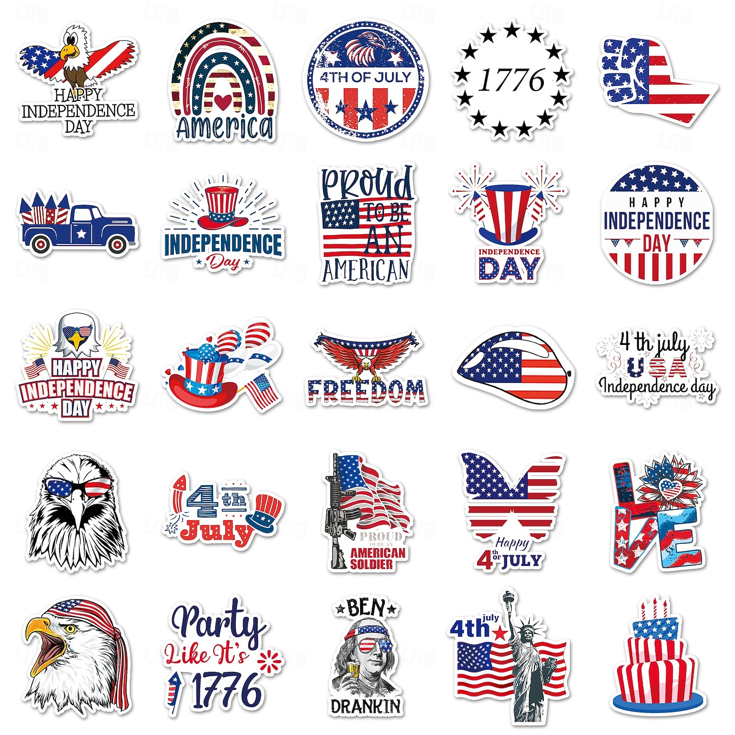 200 stuks 4 juli stickers, 4 verpakkingen van 50 patriottische waterdichte vinylstickers voor waterflessen en laptops, stickers met de Amerikaanse vlag voor Onafhankelijkheidsdag voor kinderen, 2026 - $11.99 –P3