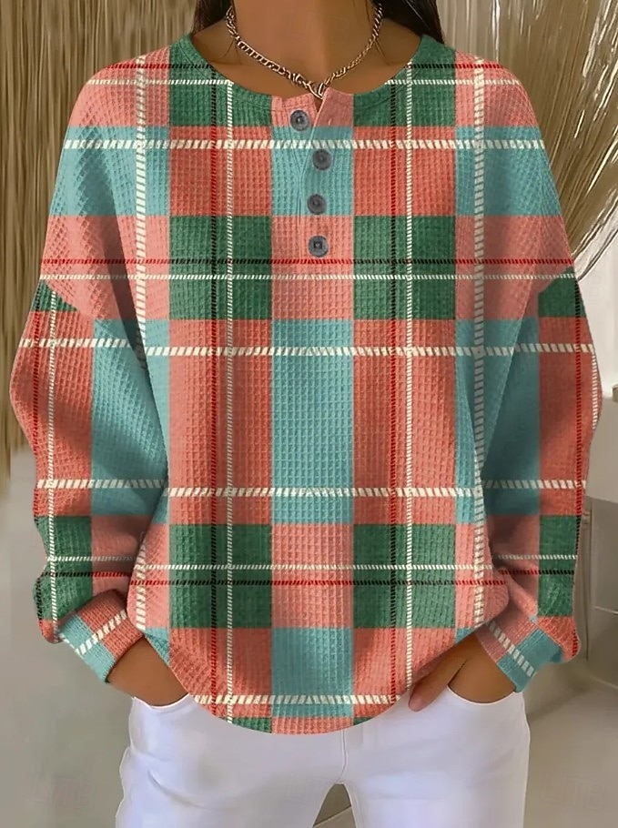 Per donna Felpe con cappuccio Bottoni Grafico Geometrico Blocco di colori Moda Casual Stampa Manica Lunga Girocollo Top Regolari Casuale Streetwear Rosa chiaro Rosa Verde Kaki Beige Estate Primavera del 2026 a $28.99 –P6