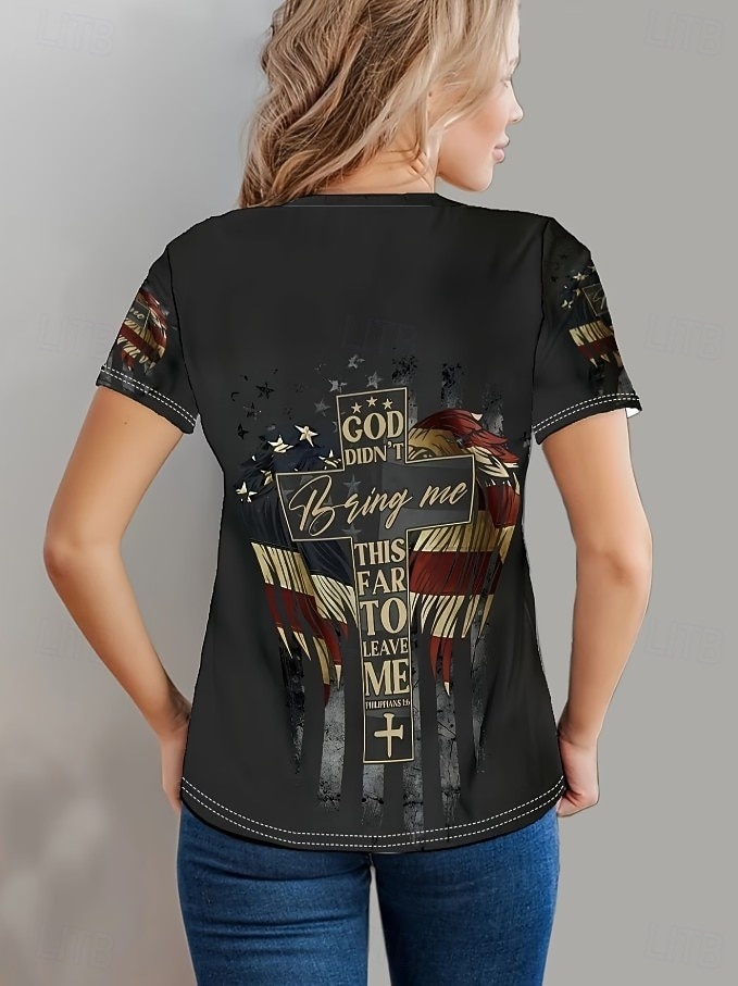 Giorno dell'Indipendenza Americana Per donna Maglietta Stampato Grafico Lettera Bandiera Americana Vintage Elegante Classico Manica Corta Girocollo Top Regolari Quotidiano Nero Estate Primavera del 2026 a $22.99 –P2