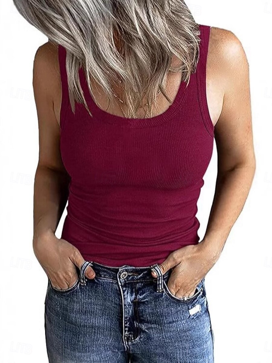 Dames Blouse Effen Actief Casual Mouwloos Vierkante hals Normale tops Dagelijks Feestdagen Uitgaan blauw Zwart Wit Wijn Rood Zomer Lente 2026 - $11.49 –P5