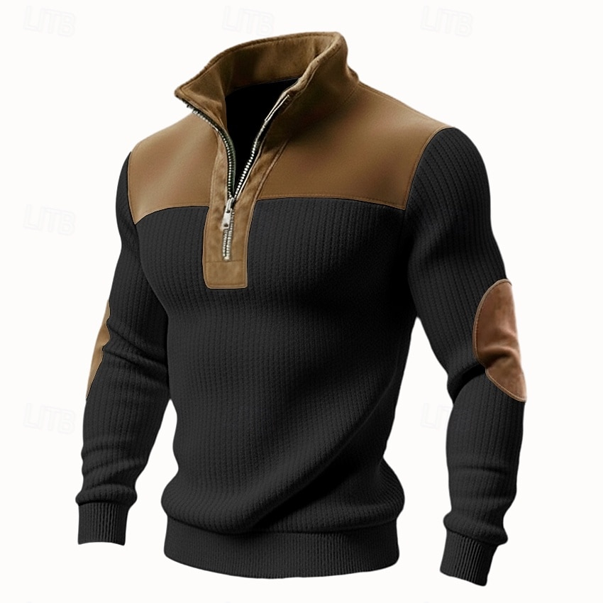Hombre Sudadera Pull-over Sudadera con un cuarto de cremallera Punto acanalado Albaricoque Negro Blanco Verde Trébol Cuello Mao Plano Retazos Bloque de Color Con Texturas Casual Diario Deporte Ropa 2026 - $28.99 –P3