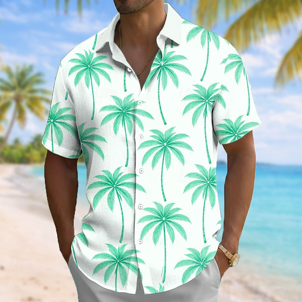 Hombre Árbol de coco Plantas tropicales camisa hawaiana Abotonar la camisa Manga Corta Hawaiano Vacaciones Ropa de playa Verano Primavera Cuello Vuelto Impresión 3D camisas con cuello Blanco / Azul 2026 - $25.99 –P2