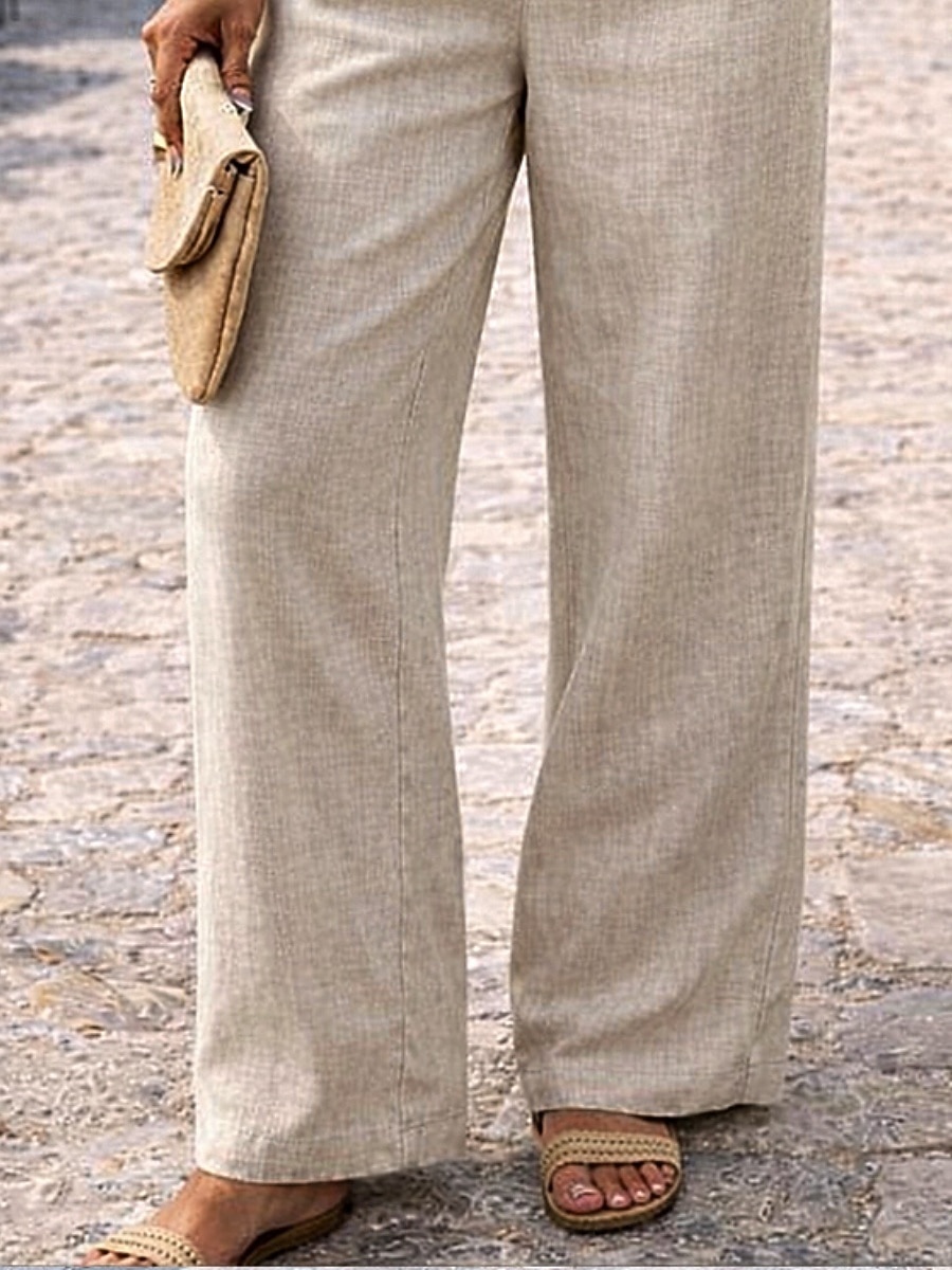 Mujer Pantalones con tacto de lino Perneras anchas Chinos Pantalones de verano Ropa de calle Básico Casual Longitud total Alta cintura Plano Bolsillo Confortable Suave Cómodo Rígido Exterior Calle 2026 - $24.99 –P4
