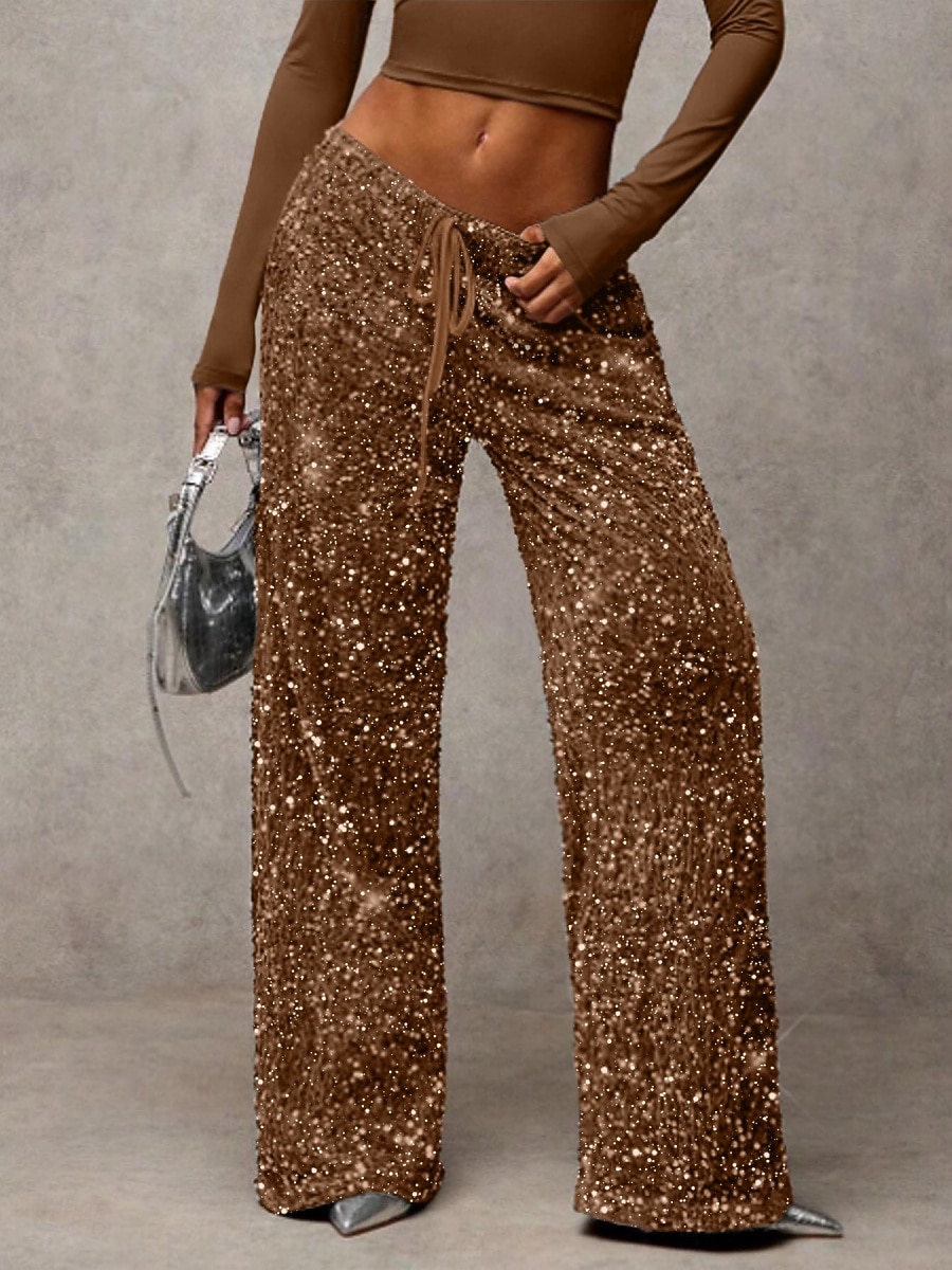 Mulheres Calças Calça casual Reto Moda Roupa de rua Básico Comprimento total Cintura Alta Tecido Paetês Bolsos Cintura elástica Confortável Micro-Elástica Diário Férias Festa Preto Azul Marinha Azul de 2026 por $44.99 –P17