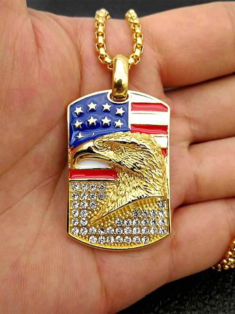 שרשרת תליון סגסוגת לגברים עם דגל ארה"ב ונשר, זמינה בזהב וכסף, מושלמת לציון 250 שנה לארה"ב, יום העצמאות וללבוש יומיומי 2026 - $14.99 –P5