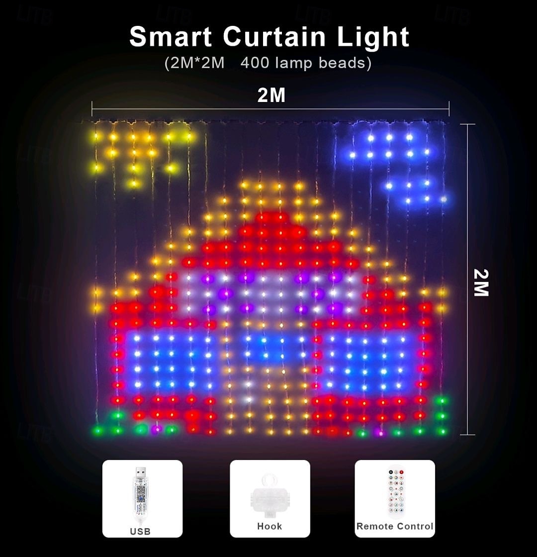 Умные программируемые шторные светильники с защитой от воды IP44, RGB-подсветка с возможностью изменения цвета и добавления текста по вашему желанию. &гирлянда с различными узорами, светодиодными 2026 - $55.99 –P7