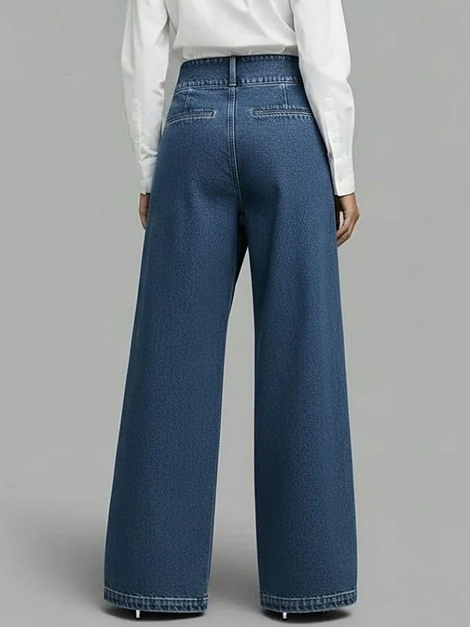 Women's Wide Leg Chinos Vacation Basic Full Length Mid Waist Comfort Inelastic Daily Blue Black Spring Loose Fit 2026 - $59.99 –P2