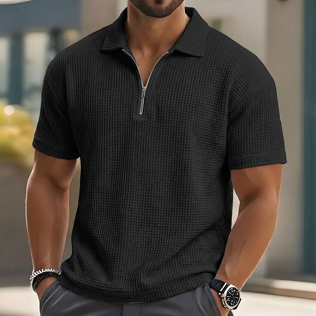 Ανδρικά Βάφλα Πόλο Μπλουζάκια Zip Polo Causal Καταλληλότητα Πέτο Τρίμηνο φερμουάρ Κοντομάνικο Μοντέρνα Μυς Συμπαγές Χρώμα Σκέτο Φερμουάρ Καλοκαίρι Άνοιξη Υπερμεγέθη 2026 - $20.99 –P10