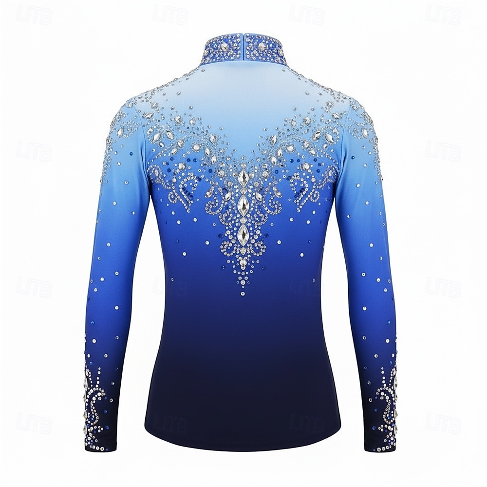 Top de patinaje artístico Hombre Patinaje Sobre Hielo Tops Azul Retazos Elástico Entrenamiento Competición Ropa de Patinaje Clásico Cristal / Strass Manga Larga Patinaje sobre hielo Patinaje artístico 2026 - $348.79 –P2
