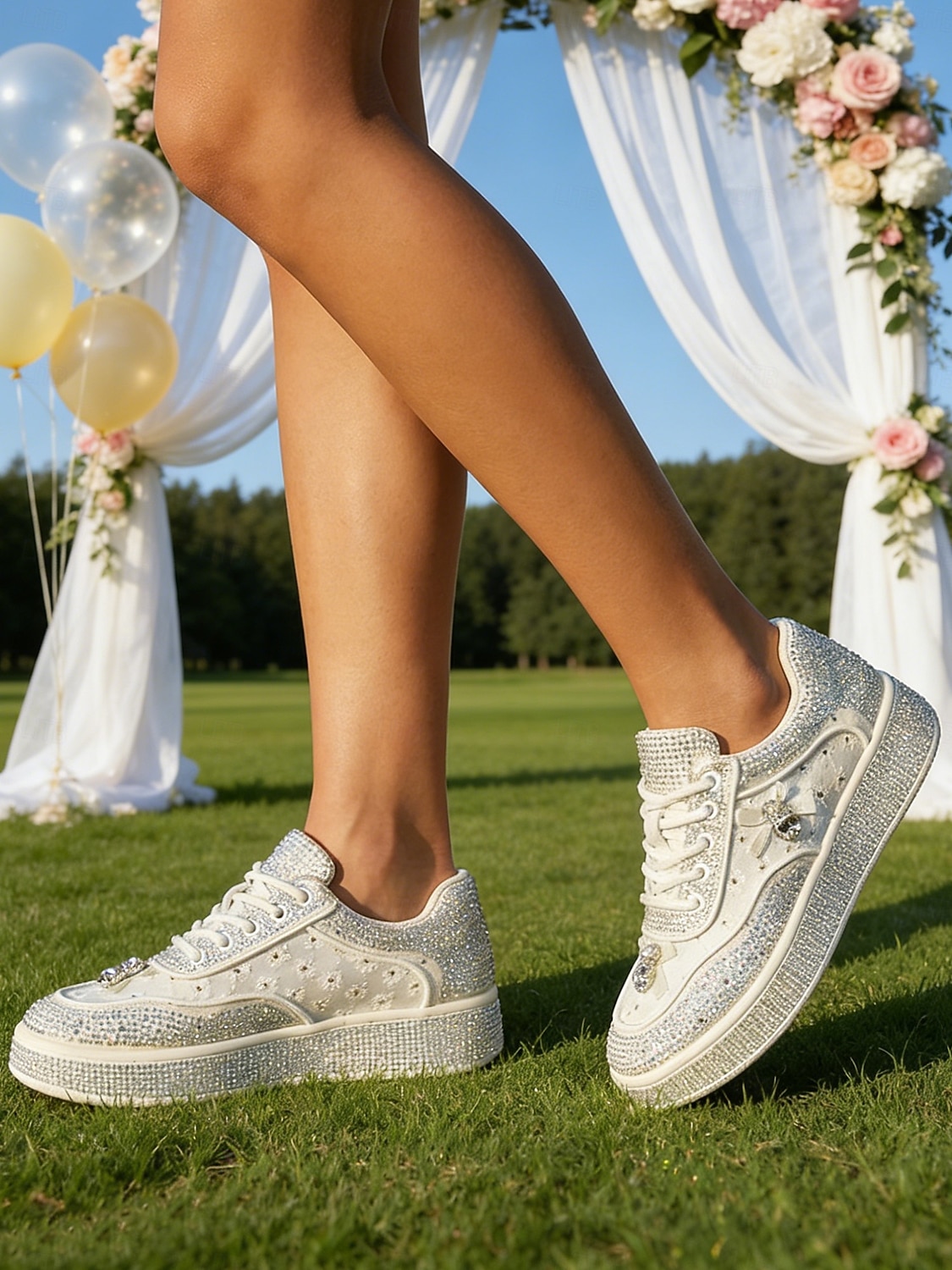 Women's Silver Crystal Platform Wedding Sneakers – Modern Bridal Shoes for Outdoor Garden Weddings 2026 - $54.99 –P3