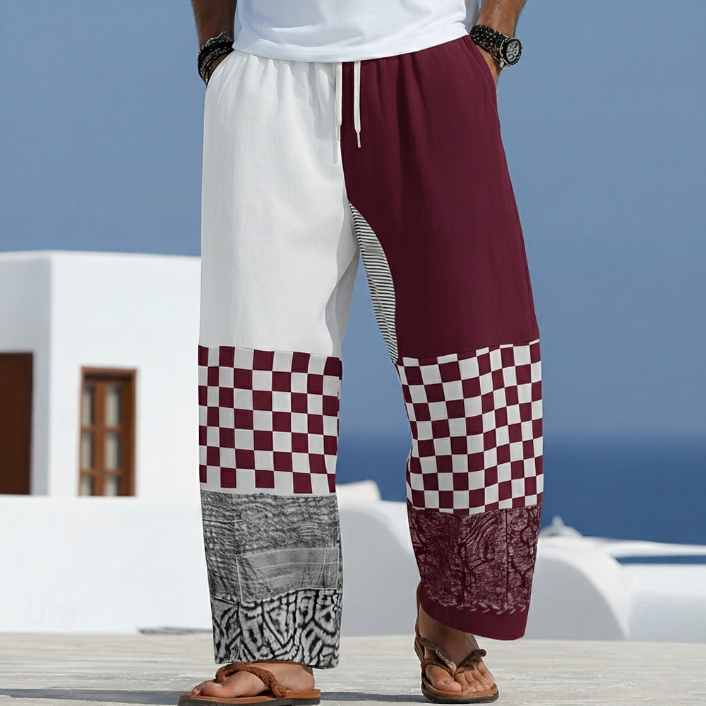 Per uomo A quadri Motivo Geometrico Pantaloni Pantaloni casual Pantaloni Larghi Misura del girovita medio Moda Casa All'aperto Vacanza Coulisse elastica in vita Pantaloni tipo lino con tasche Estate del 2026 a $27.99 –P3