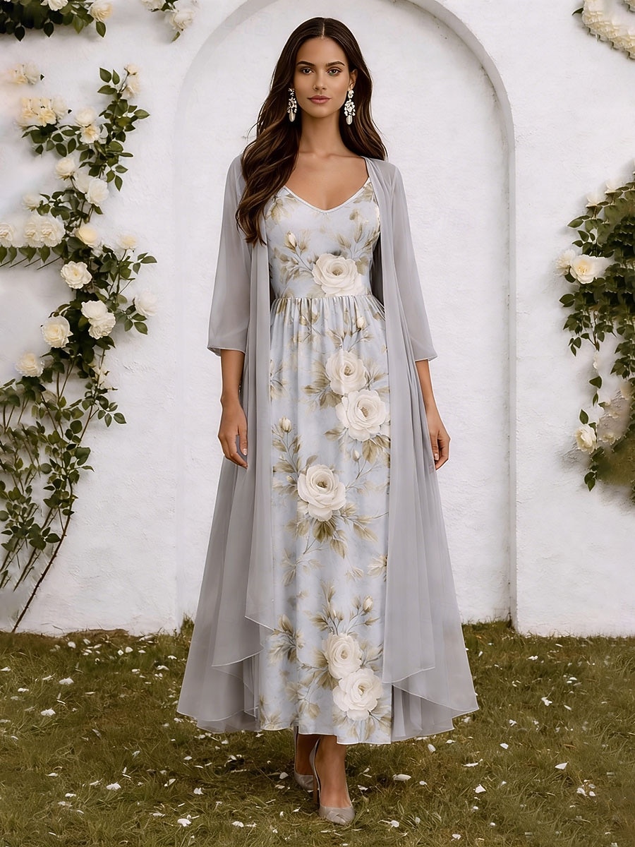 Γυναικεία Σετ Φόρεμα Φόρεμα σε γραμμή Α Κομψό Διακοπές Φλοράλ Γραφική Πολυεπίπεδο Στάμπα Μακρύ φόρεμα 3/4 Μήκος Μανικιού Λαιμόκοψη V Επίσημο Ανθισμένο Ροζ Βυσσινί Πράσινο του τριφυλλιού 2026 - $51.99 –P4