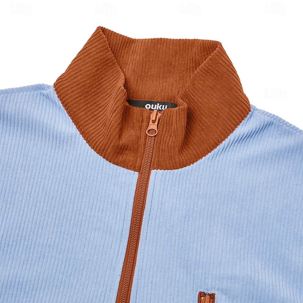 Муж. Вельветовая рубашка Футболка Рубашка с длинным рукавом Длинный рукав Молния Осень Зима Контрастных цветов Повседневные Текстурированный На каждый день 2026 - $25.99 –P6