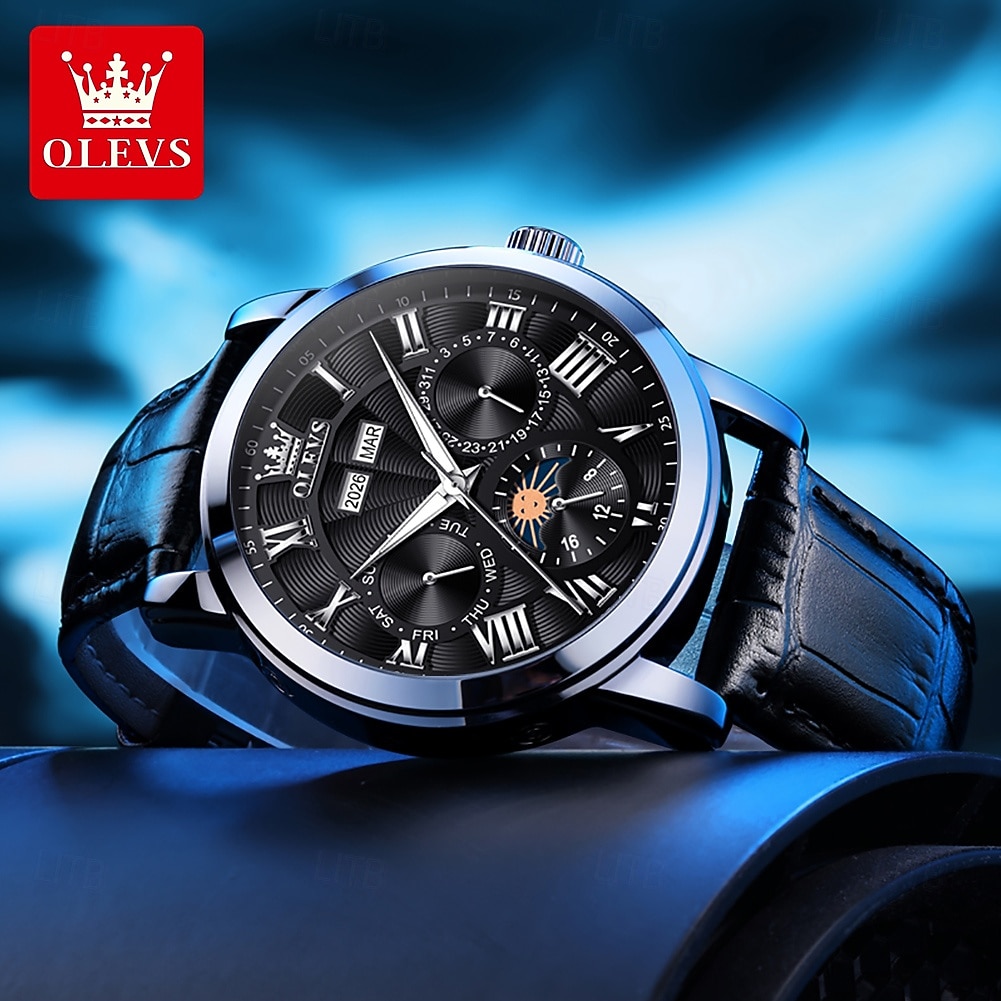 2026年 OLEVS 男性 機械式時計 クリエイティブ 贅沢 ファッション ビジネス スケルトン 自動巻き トゥールビヨン ムーンフェイズ表示 ステンレス レザー 腕時計  コレクション – $105.99 –P10