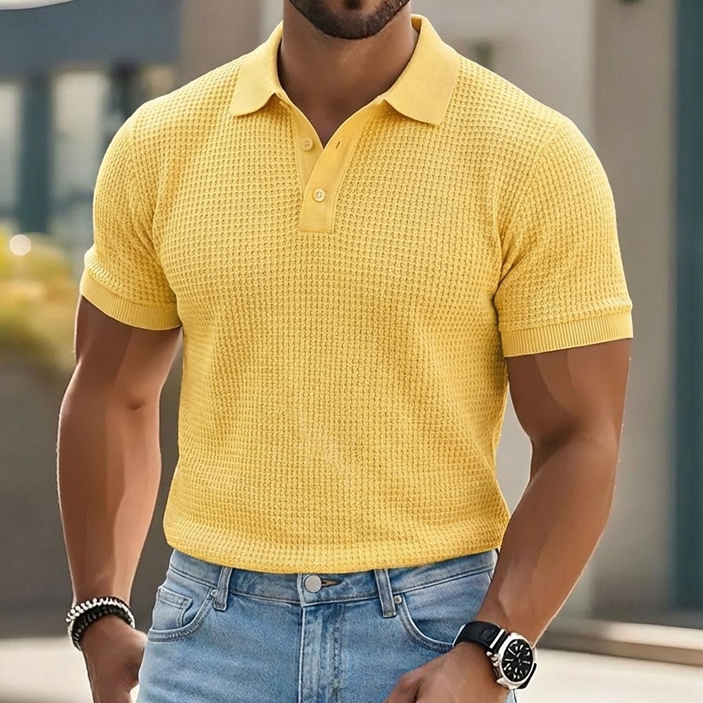 Bărbați Tricouri polo Waffle Texturat Casual Concediu Rever Guler polo cu nervuri Manșon scurt Modă De Bază Simplu Texturat Nasturi Moale Vară Primăvară Fit regulat Galben Verde mentă Trifoi Kaki Gri 2026 - $22.99 –P7