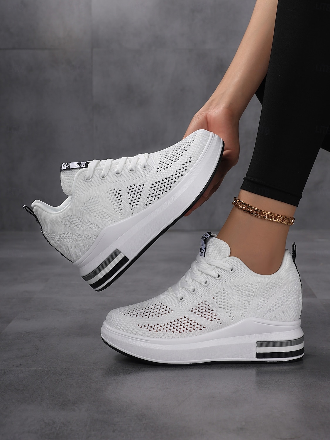 Белые женские дышащие кроссовки на платформе Flyknit — легкие, амортизирующие кроссовки для ходьбы, современная повседневная мода для бега, путешествий, работы, спортзала, шопинга. &повседневная 2026 - $34.99 –P4