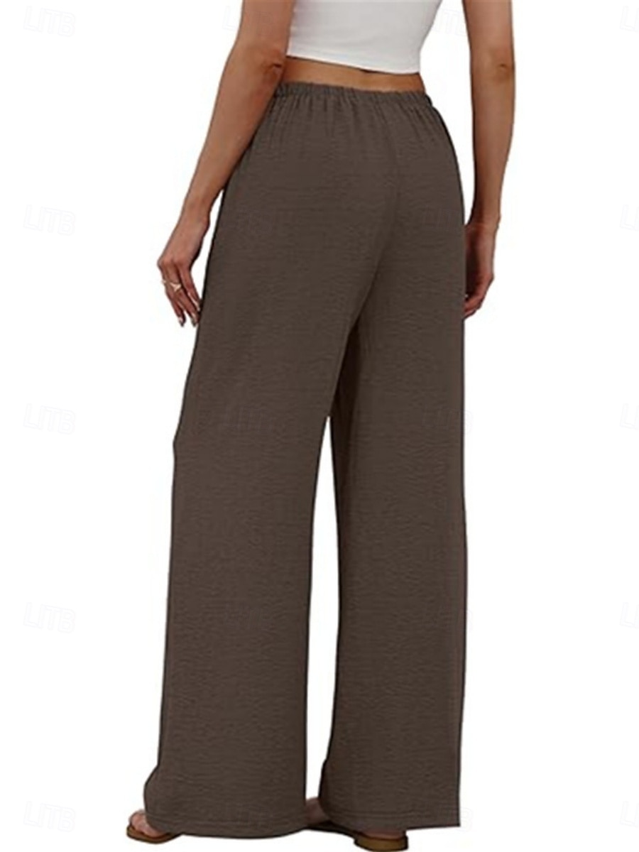 Pentru femei Pantaloni Pantaloni casual Drept Modă Șic Stradă De Bază Lungime totală Talie Înaltă Simplu Cordon Buzunar Talie elastică Comfortabil Inelastic Zilnic Vacanță Stradă Negru Bleumarin 2026 - $22.99 –P5