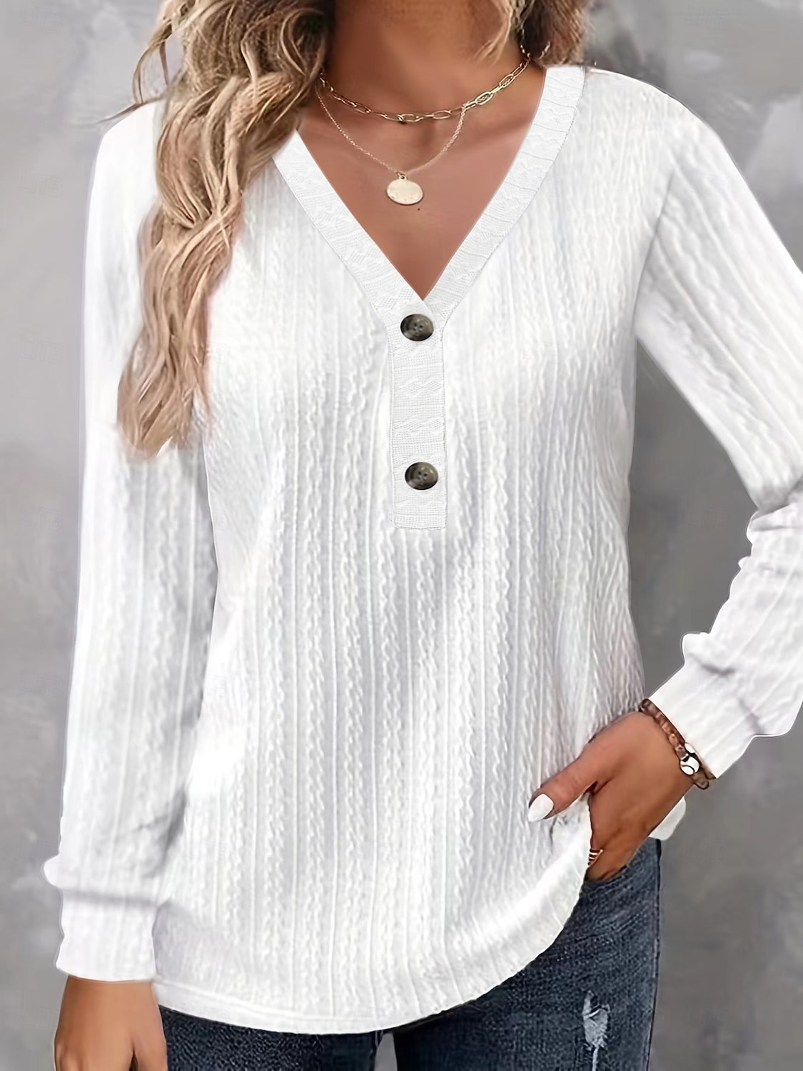 Women's Tunic Popover Shirt Casual Shirt Blouse Buttons Solid Color Vacation Vintage Stylish Long Sleeve V Neck Regular Tops Daily Outdoor Holiday Blue Black White Red Purple Spring Fall 2026 - $27.99 –P1