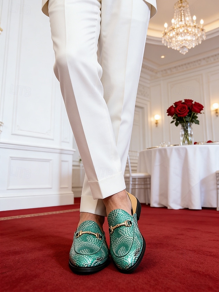 Men's Faux Leather Green Textured Slip-On Loafers, Elegant and Bold Wedding Shoes for Special Occasions 2026 - $46.99 –P3