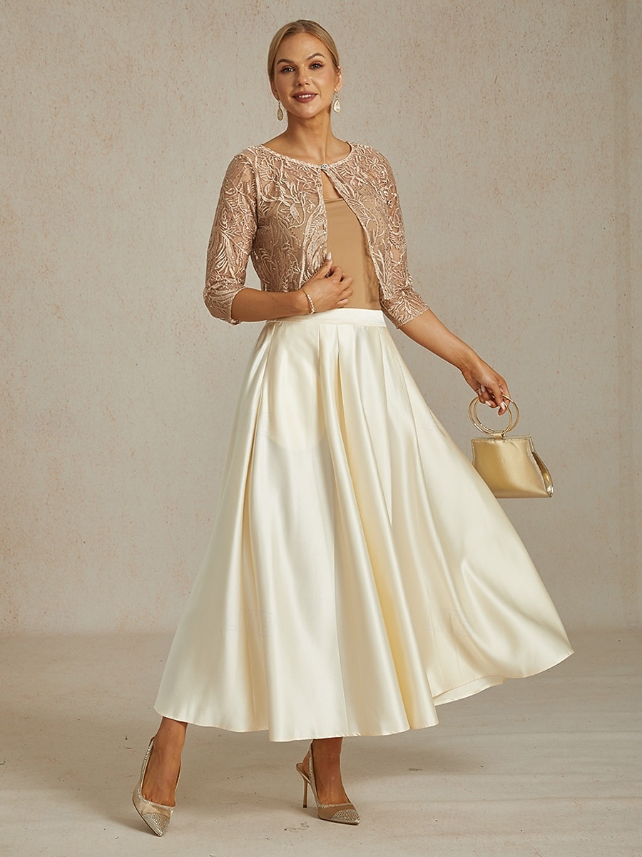 2026年 女性用 ジャケット パーティー レース フラワー カジュアル／普段着 エレガント レギュラー アウターウェア 七分袖 夏 シャンパン S  コレクション – $68.99 –P9