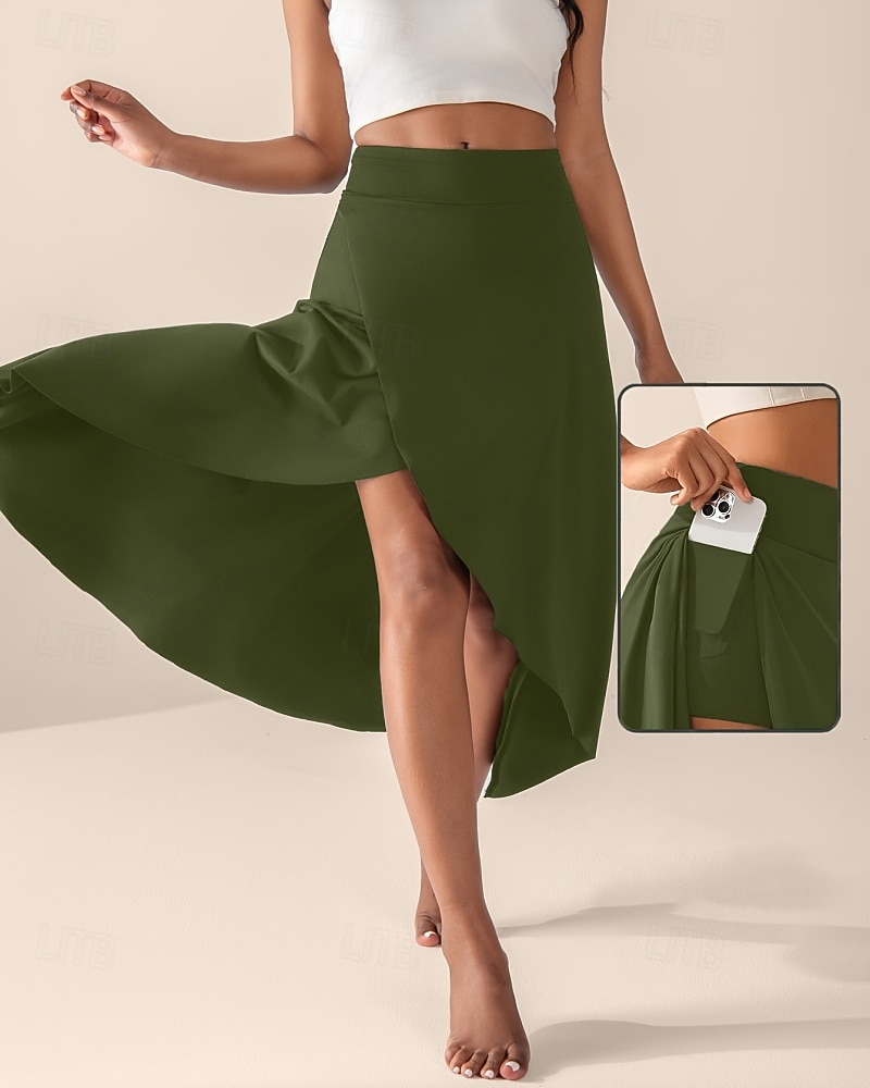 Damen Einfarbig Lässiger Rock Tennis-Skort Tennisröcke mit Shorts Sportrock Tasche Hohe Taille Asymmetrisch Schnelltrocknend Atmungsaktiv Tennis Golfspiel Pickleball Rock Schwarz Blau Dunkelgrün 2026 - $18.99 –P8